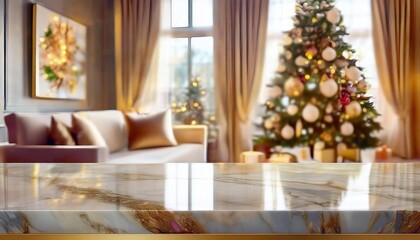A cozy living room decorated for Christmas, featuring a beautifully adorned tree and elegant furnishings.