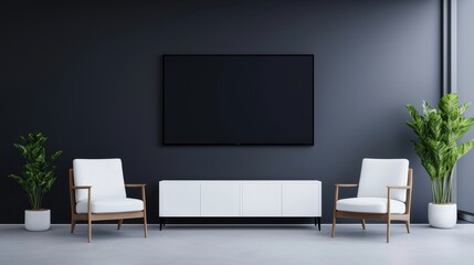 Fototapeta premium Modern Minimalist Living Room with Sleek Furniture and Green Plants