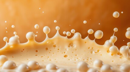 Creamy Liquid Splash with Droplets on Soft Brown Background