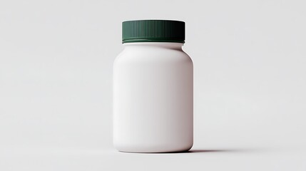Minimalist Herbal Supplement Packaging Design Featuring a Modern White Bottle with Green Lid, Ideal for Health and Wellness Products
