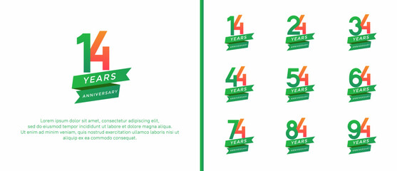 set of anniversary logo flat green and orange color on white background for celebration moment