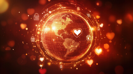 3D Globe with Charity Icons: Global Compassion and Philanthropy