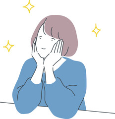 頬杖をつく幸せそうな女性のイラスト素材