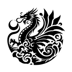 Naklejka premium dragon Vector Illustration, dragon tattoo vector, Dragon silhouette vector black and white