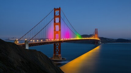 Fototapeta premium Vibrant Night Illumination of Golden Gate Bridge San Francisco Landscape Photography Coastal Environment Captivating View Urban Exploration