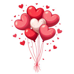 A bouquet of heart shaped balloons with floating hearts for celebrations and love, digital art of illustration concept.