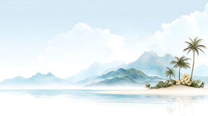 Fototapeta premium Digital art of a blissful aerial tropical island beach landscape in a serene environment