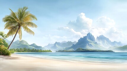 Fototapeta premium Tropical beach adventure exotic island digital art scenic landscape serene view paradise escape