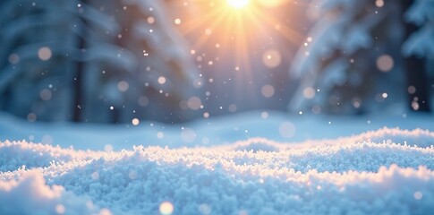 Softly falling snowflakes on a winter landscape, gentle fall, frosty morning