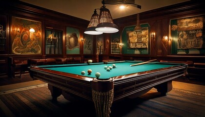 billiard table with balls