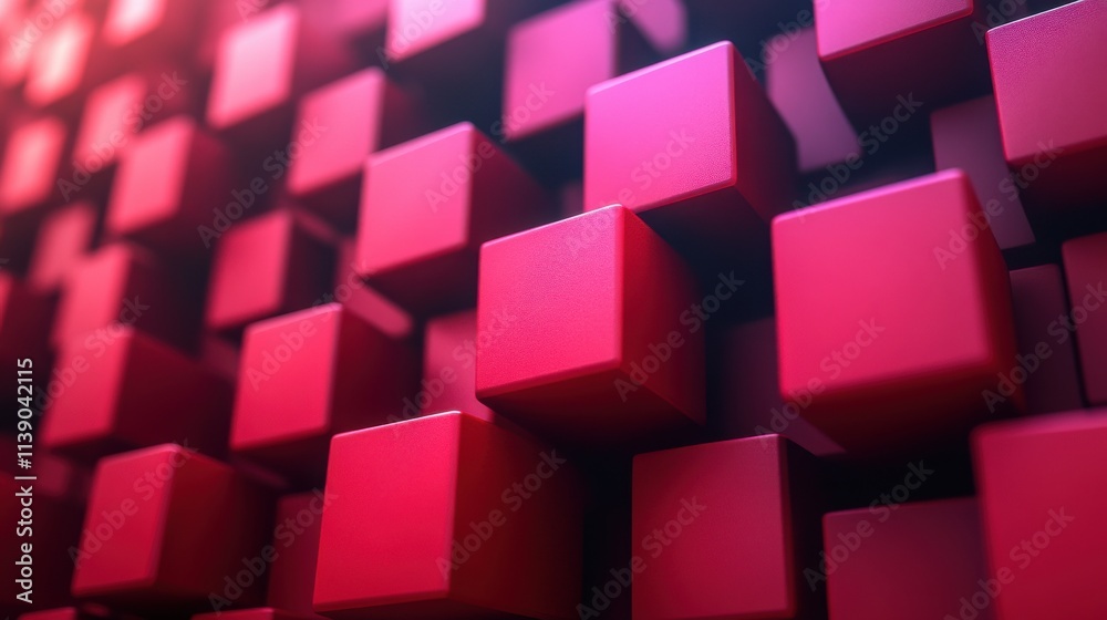 Poster abstract 3d render geometric background design with red cube