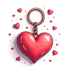 A vibrant heart shaped keychain surrounded by floating tiny hearts, perfect for romantic gifts and accessories, digital art of illustration concept.