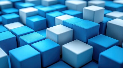 abstract 3d render geometric composition background design with blue and white cube