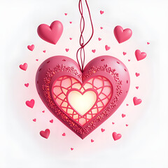 A delicate heart lantern surrounded by floating hearts in soft pink hues, digital art of romantic concept.