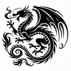 Obraz premium dragon Vector Illustration, dragon tattoo vector, Dragon silhouette vector black and white