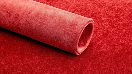 Obraz premium Soft Red Velvet Fabric Roll Close Up for Textile Background