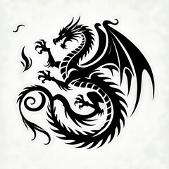 Naklejka premium dragon Vector Illustration, dragon tattoo vector, Dragon silhouette vector black and white