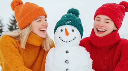 platonic love and quality time. Two friends enjoying quality time building a snowman winter wonderland photography outdoor joyful bond of platonic love