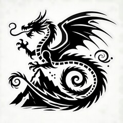 dragon Vector Illustration, dragon tattoo vector, Dragon silhouette vector black and white