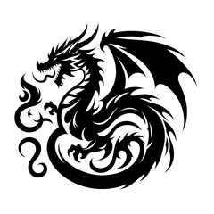 Obraz premium dragon Vector Illustration, dragon tattoo vector, Dragon silhouette vector black and white