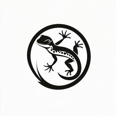 Stylized gecko inside a circle.