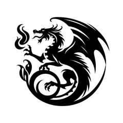 Obraz premium dragon Vector Illustration, dragon tattoo vector, Dragon silhouette vector black and white