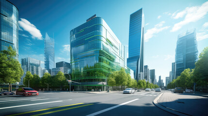 Obraz premium Futuristic Urban Street with Skyscrapers