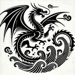 dragon Vector Illustration, dragon tattoo vector, Dragon silhouette vector black and white