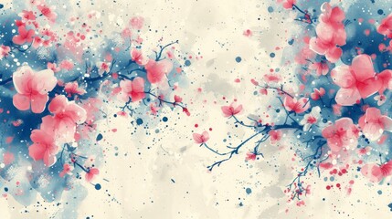 Watercolor cherry blossoms with splatters.
