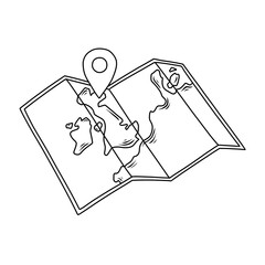 paper map with location pins. Thin line illustration