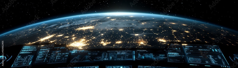 Poster a 3d rendering of earth with continents linked by digital networks, representing global communicatio