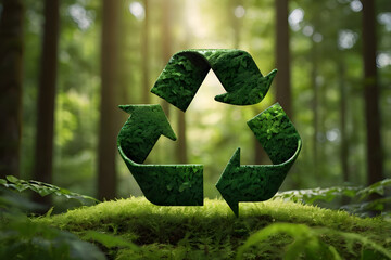 Recycling symbol on a green background representing sustainability and eco-friendliness
