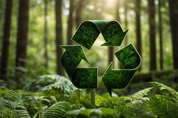 Recycling symbol on a green background representing sustainability and eco-friendliness