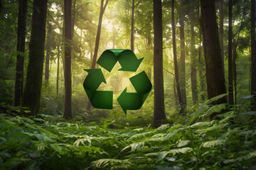 Recycling symbol on a green background representing sustainability and eco-friendliness