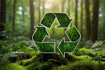 Recycling symbol on a green background representing sustainability and eco-friendliness