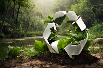 Recycling symbol on a green background representing sustainability and eco-friendliness