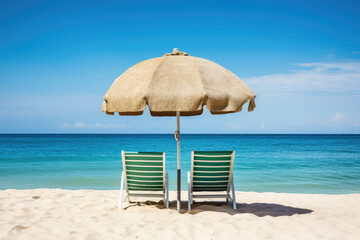 Serene Beach Escape with Umbrella and Chairs