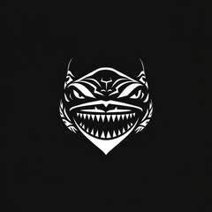 Obraz premium Fierce stylized creature head, black and white.