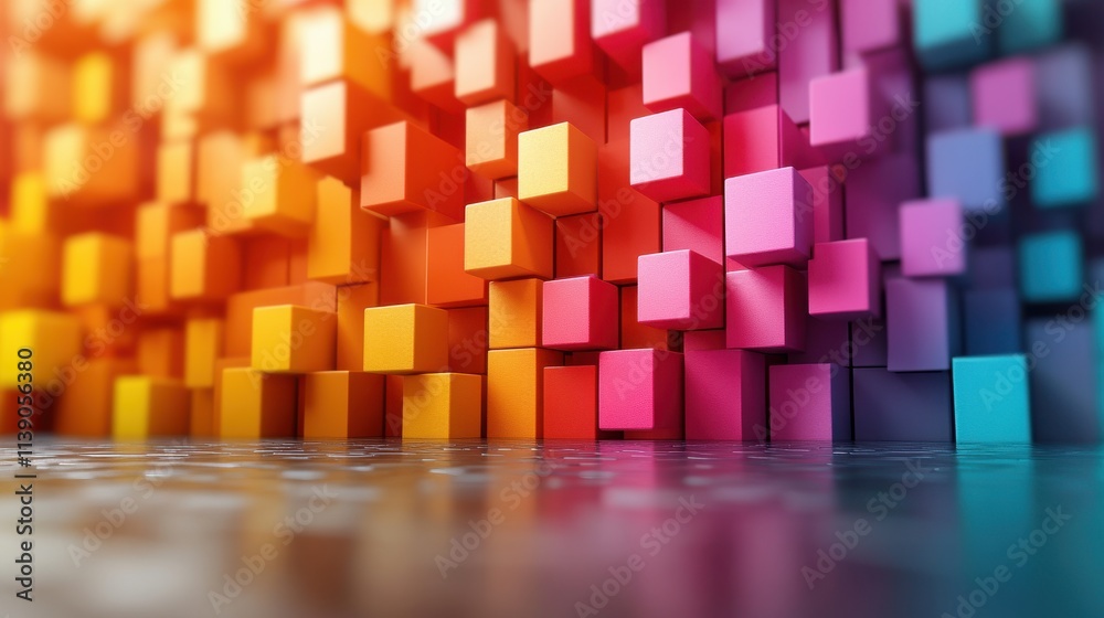 Poster abstract 3d rendering of geometric shapes modern colorful background with cubes minimalistic design 