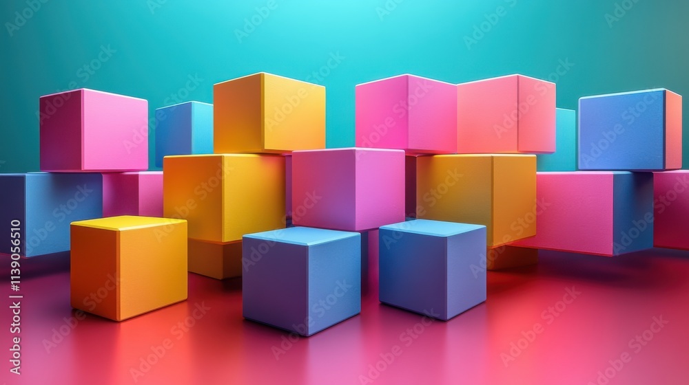 Poster abstract 3d rendering of geometric shapes modern colorful background with cubes minimalistic design 