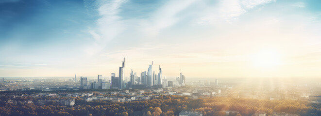 Naklejka premium Sunrise Over Urban Cityscape Panoramic View