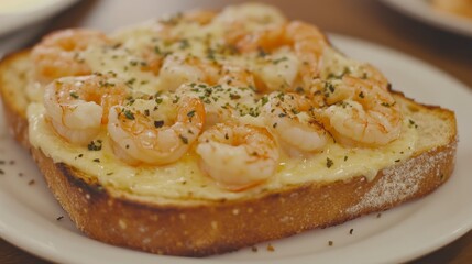 Deliciously Baked Shrimp Toast with Creamy Cheese and Herbs, Perfect for Appetizers or Snacks, Showcasing a Golden Crispy Bread Base and Juicy Shrimp Topping