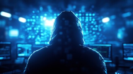 Cybersecurity breach detection digital realm conceptual image dark environment rear view technology insights