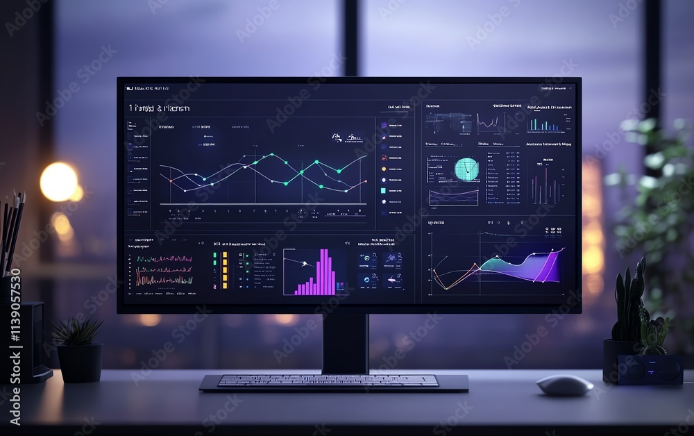 Poster an innovative dashboard interface showcasing detailed wind energy metrics, interactive analytics, mo
