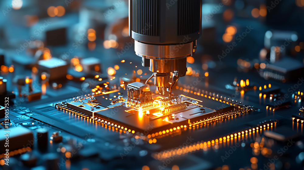 Leinwandbilder robotic arm assembling intricate components on circuit board, showcasing advanced technology and pre