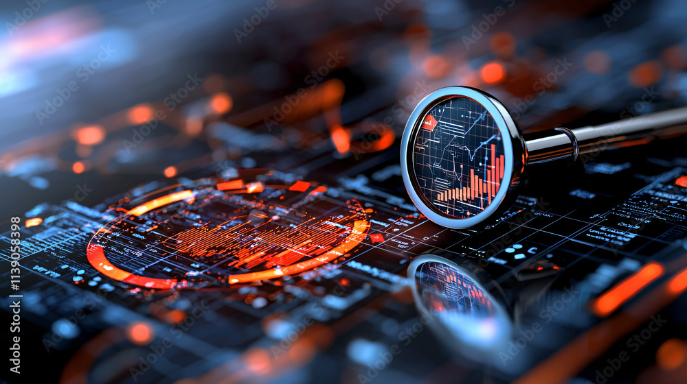 Poster High quality concept image of search engines with data analysis and graphs. futuristic design showcases technology and digital information in vibrant color scheme