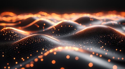 Obraz premium abstract 3d rendering of waves with particles on black background futuristic background with lines of many low poly spheres design for poster cover banner placar