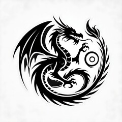 Naklejka premium dragon Vector Illustration, dragon tattoo vector, Dragon silhouette vector black and white