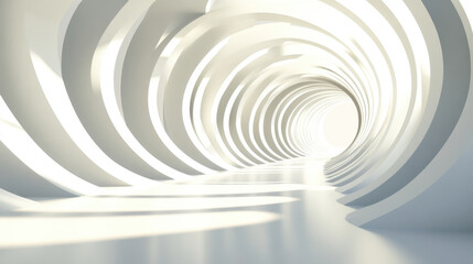 Obraz premium modern, abstract tunnel with smooth, curved white walls creating sense of depth and light. design evokes feelings of tranquility and spaciousness