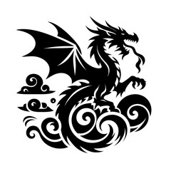 dragon Vector Illustration, dragon tattoo vector, Dragon silhouette vector black and white
